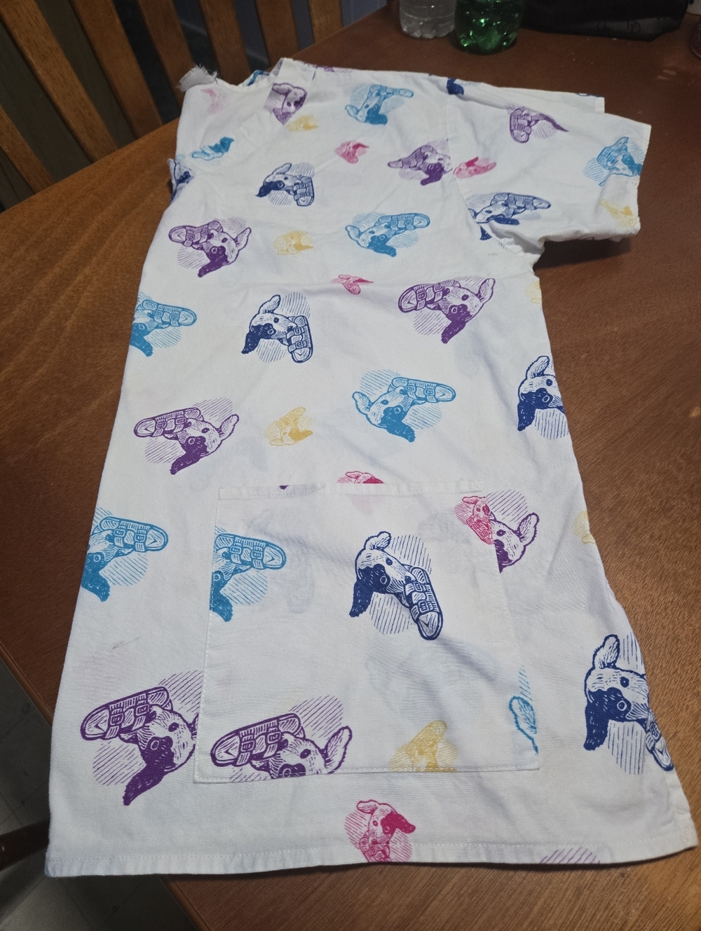 White Scrub Top with Colorful Puppy Print Size 2x